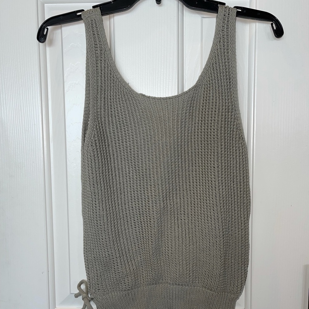 sage green cute open back tank top